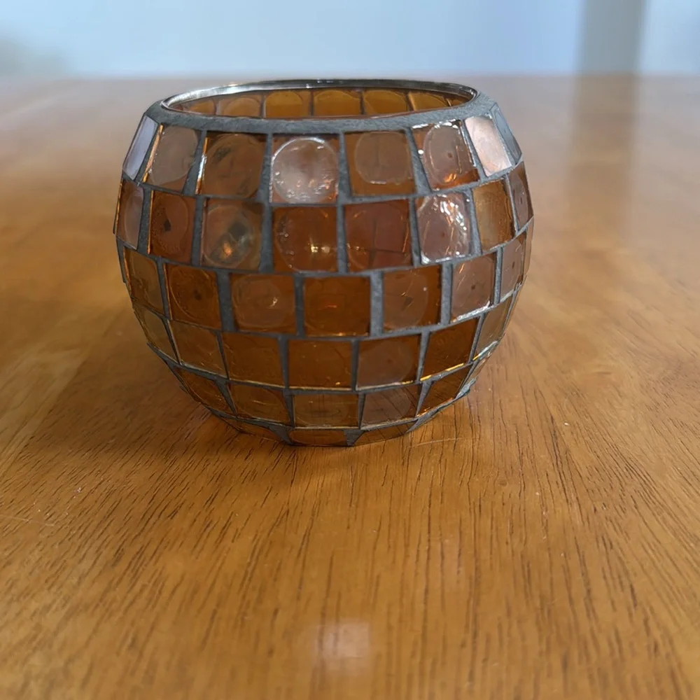 🛑Fall Pumpkin Mosaic Glass Candle Holder Autumn Thanksgiving